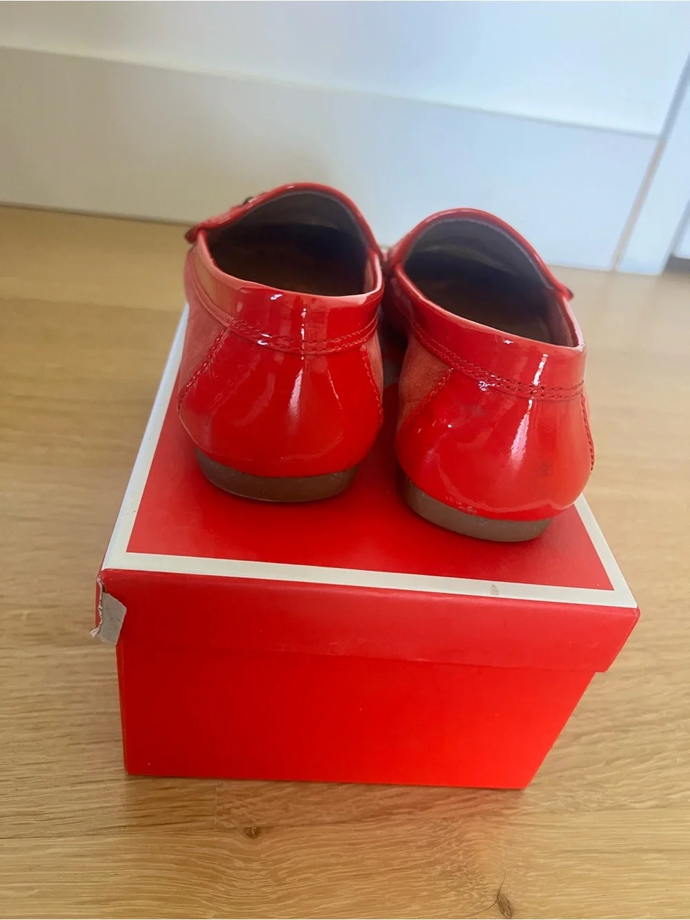 Coach Red Nubuck Nicola Moccasin with Gold Logo - Picture 5 of 6